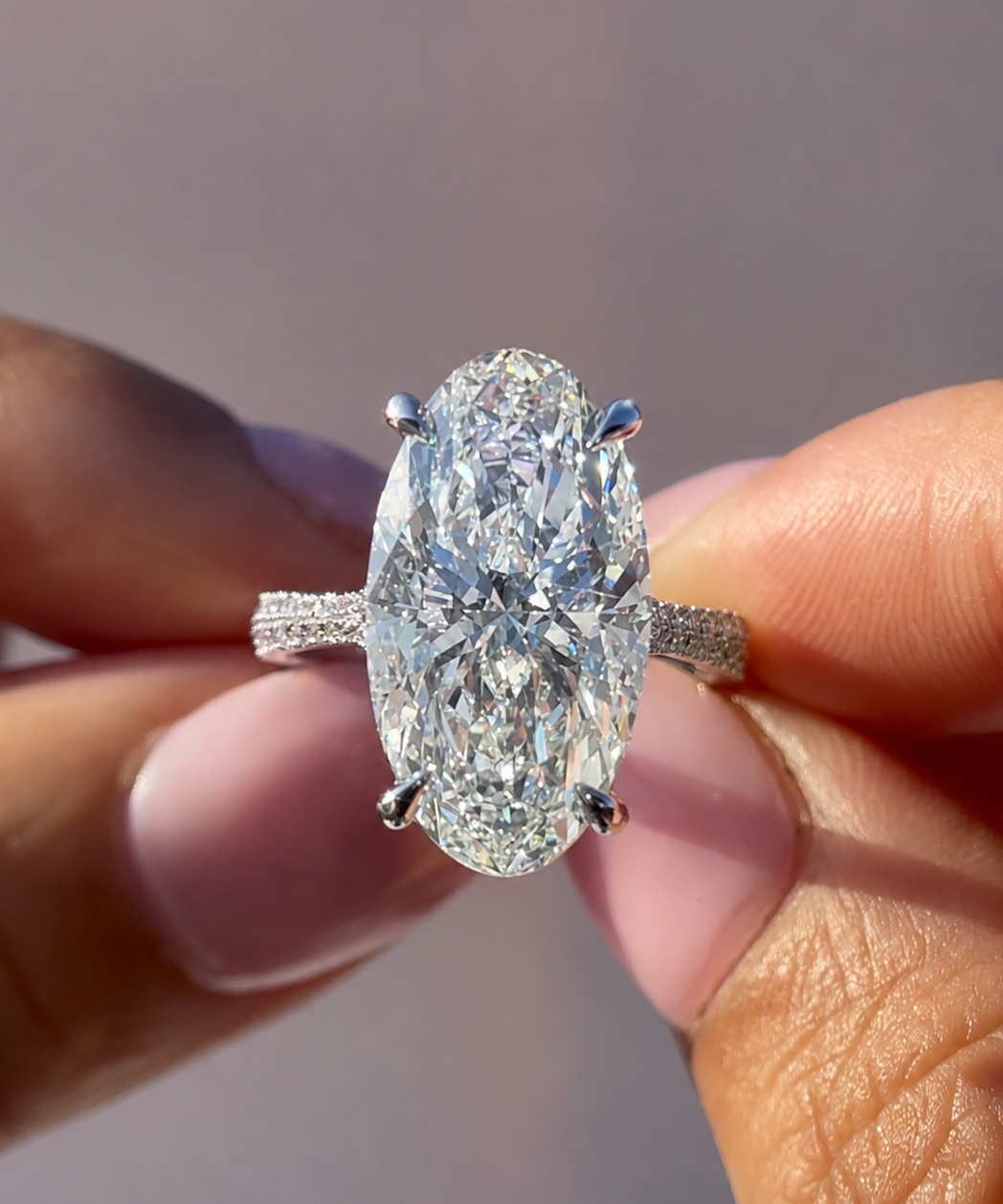 8.32 Carat Moval Cut Diamond Dainty Split Shank Engagement Ring